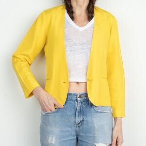 Vintage Yellow Silk Blazer Crop Jacket MBR International Size S